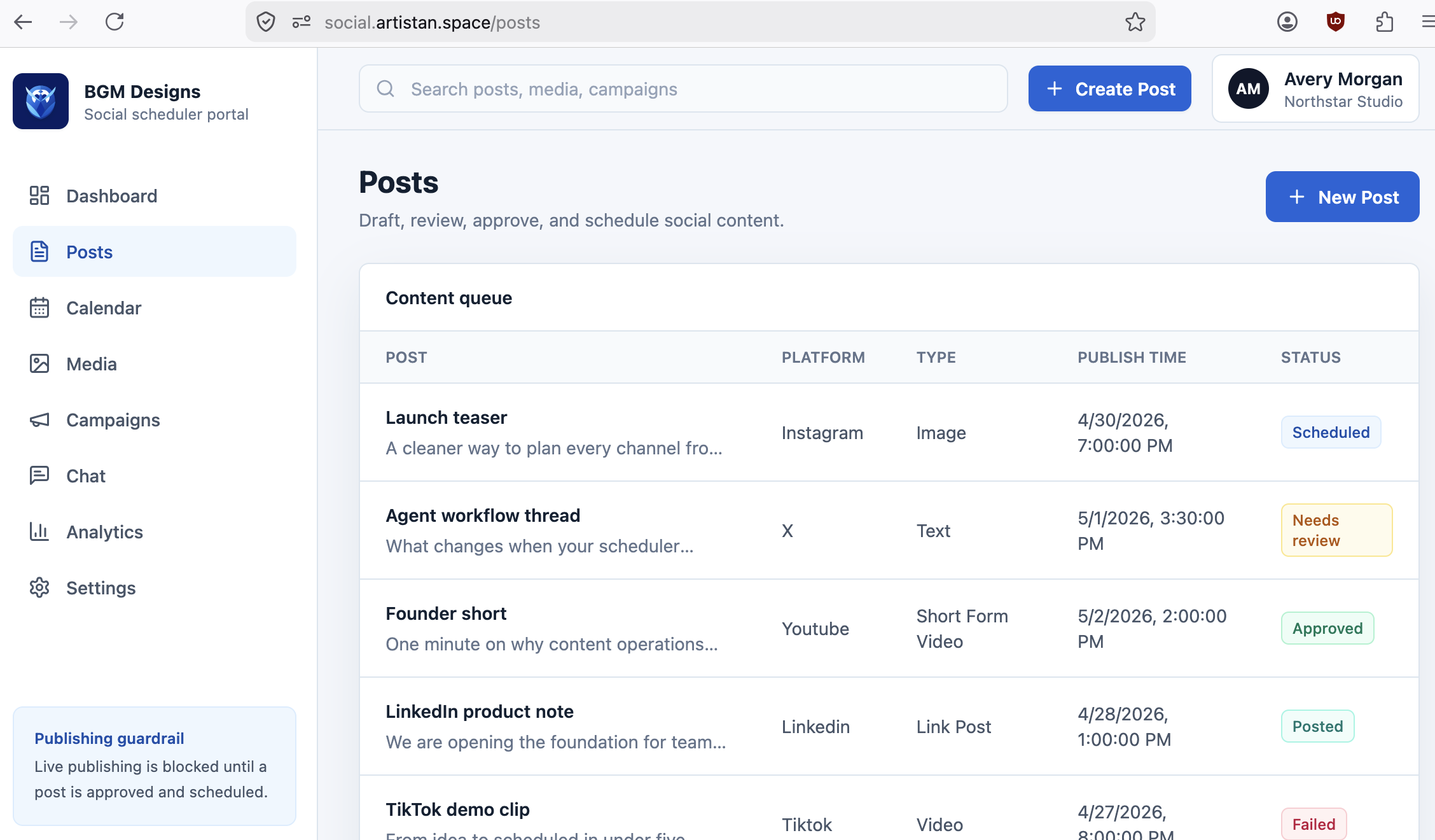 Social dashboard screenshot